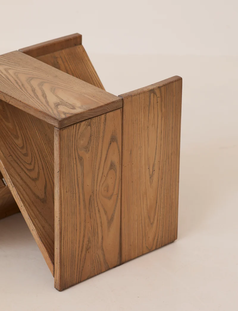 Vintage Side Table / Magazine Rack in Elm Wood by Alain Ladroit for Maison Regain C. 1980