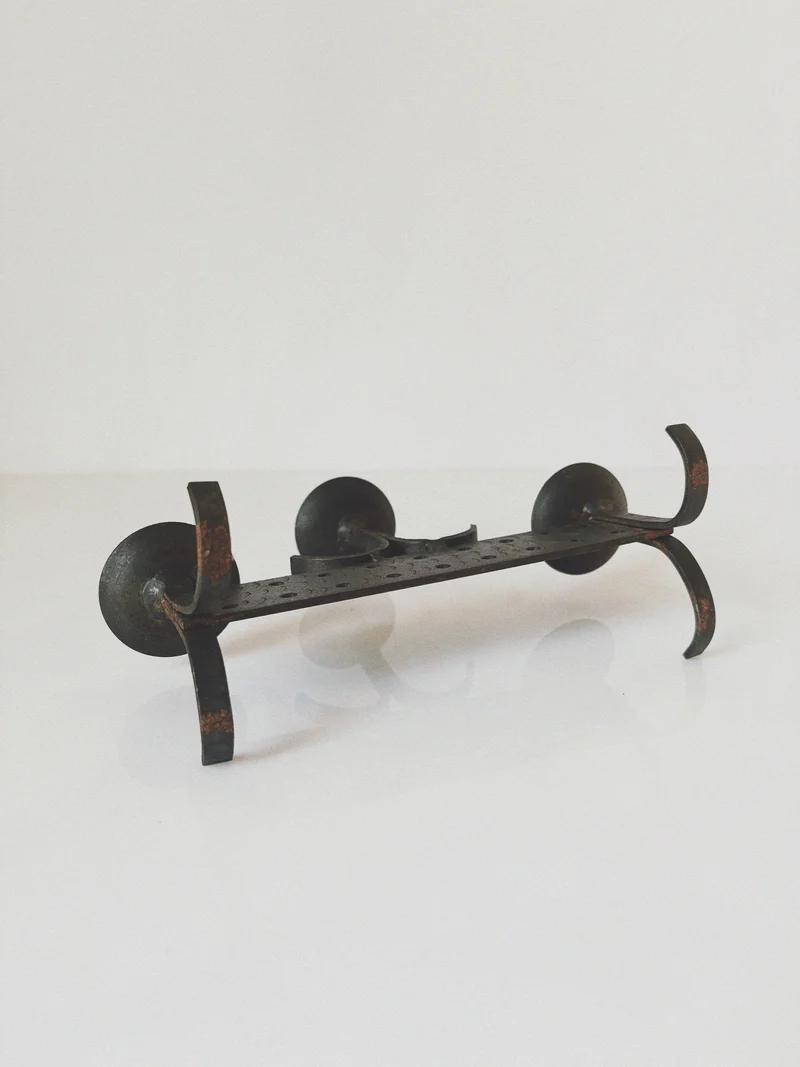 Geometric Hand Forged Metal Candlestick, Mid Century Poland
