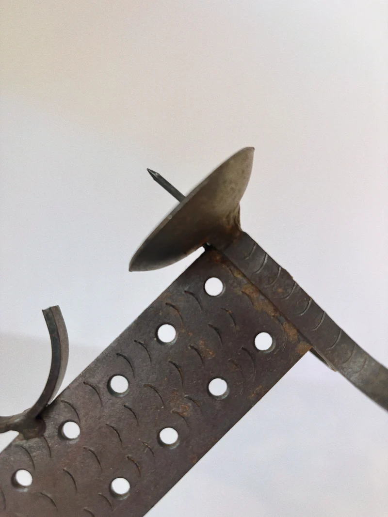Geometric Hand Forged Metal Candlestick, Mid Century Poland