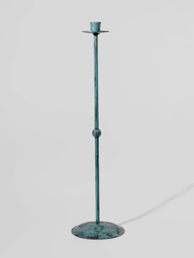Turquoise Super Slim Floor Metal Candlestick