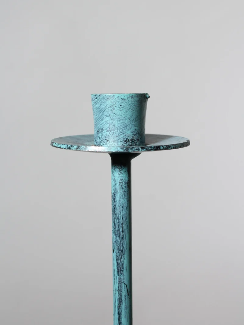 Turquoise Super Slim Floor Metal Candlestick