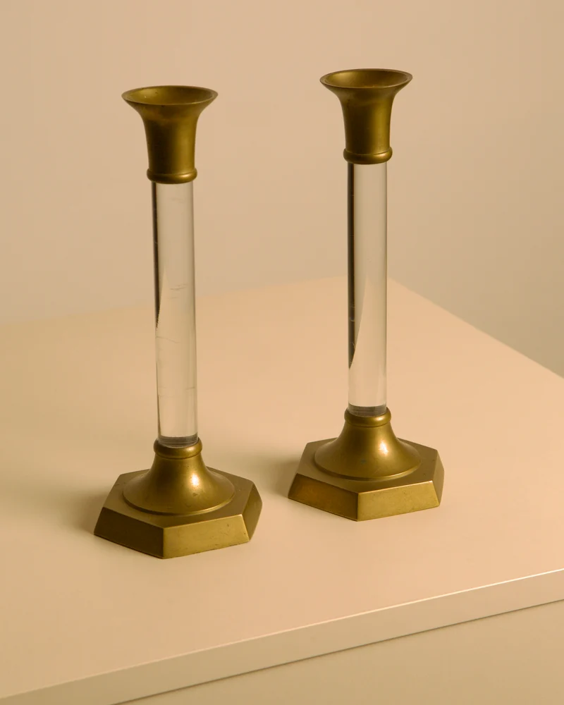 Pair of Italian Brass and Lucite Candlesticks, 1960s