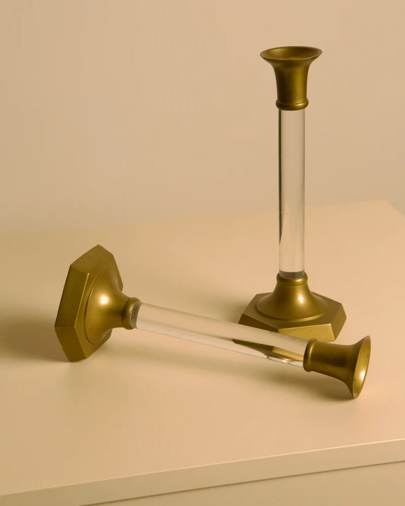 Pair of Italian Brass and Lucite Candlesticks, 1960s