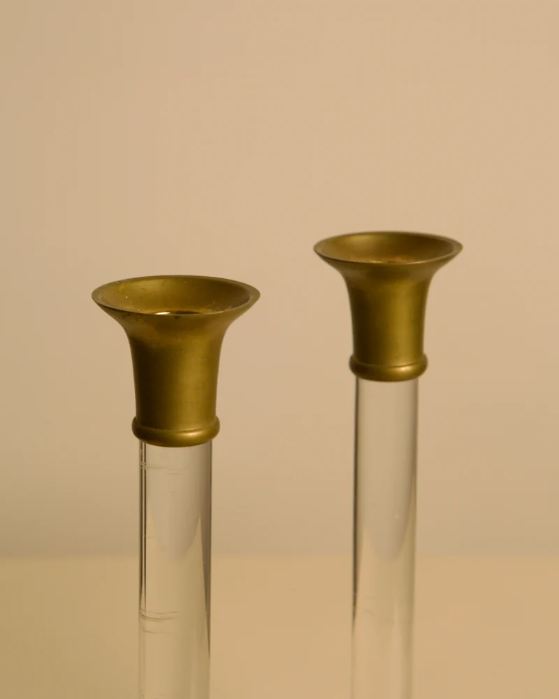 Pair of Italian Brass and Lucite Candlesticks, 1960s