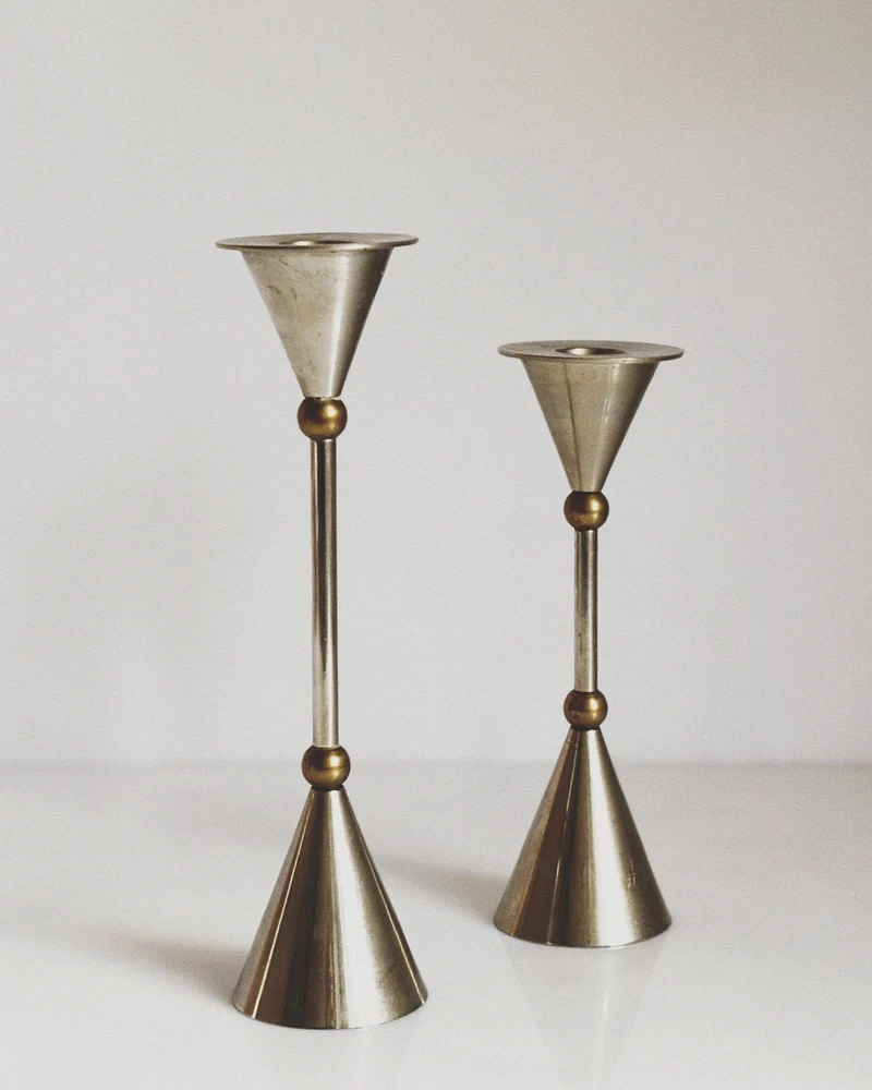 Postmodern Metal and Brass Candleholders