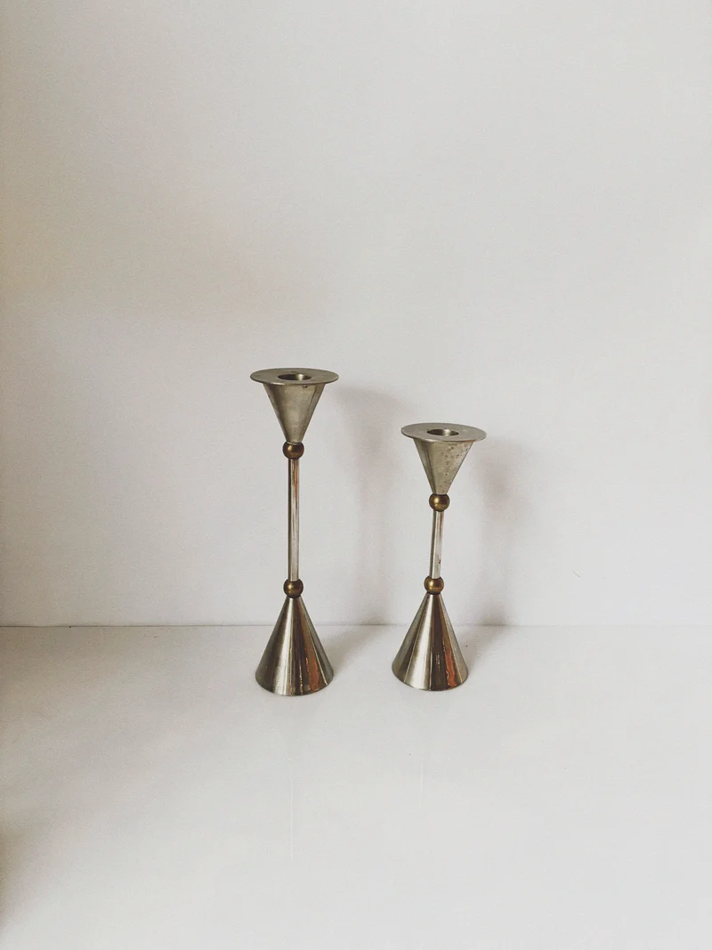 Postmodern Metal and Brass Candleholders