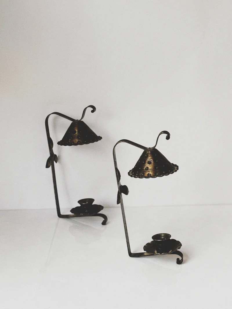 Metal Wall Lantern Candleholders, Mid Century Poland