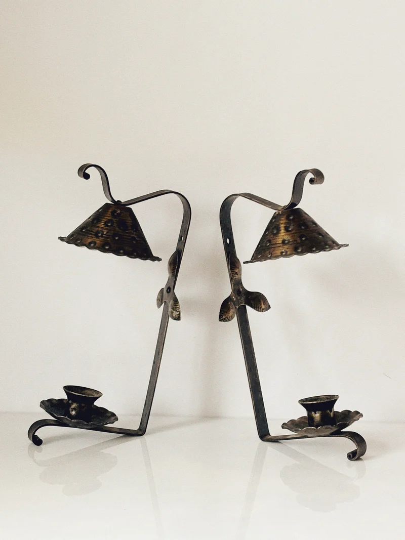 Metal Wall Lantern Candleholders, Mid Century Poland