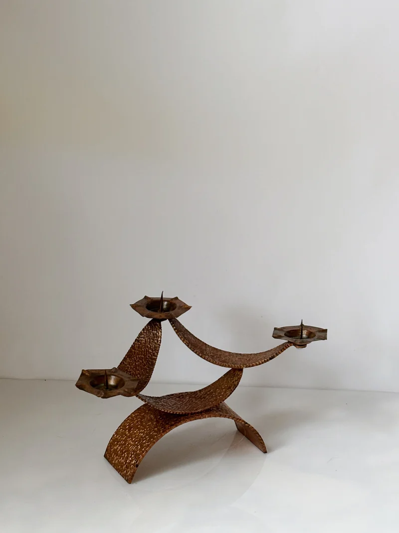 Mid Century Hammered Metal Candlestick, Poland