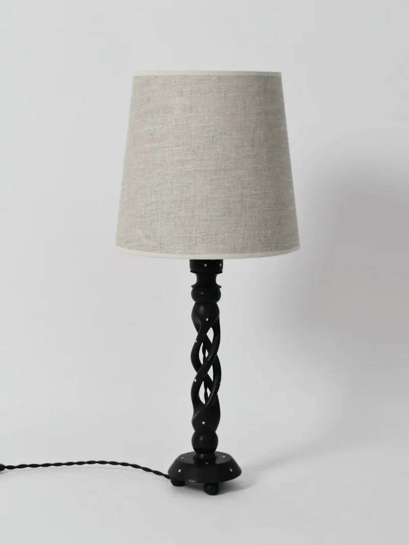 Vintage Turned Wood Twist Table Lamp, 1960s