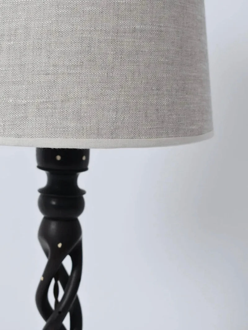 Vintage Turned Wood Twist Table Lamp, 1960s