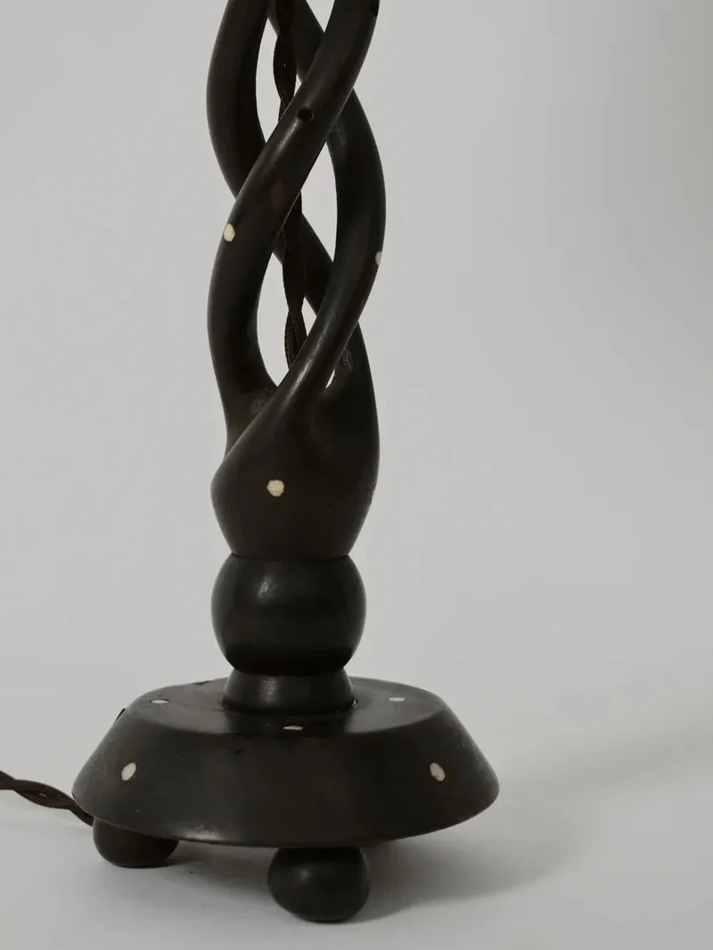Vintage Turned Wood Twist Table Lamp, 1960s