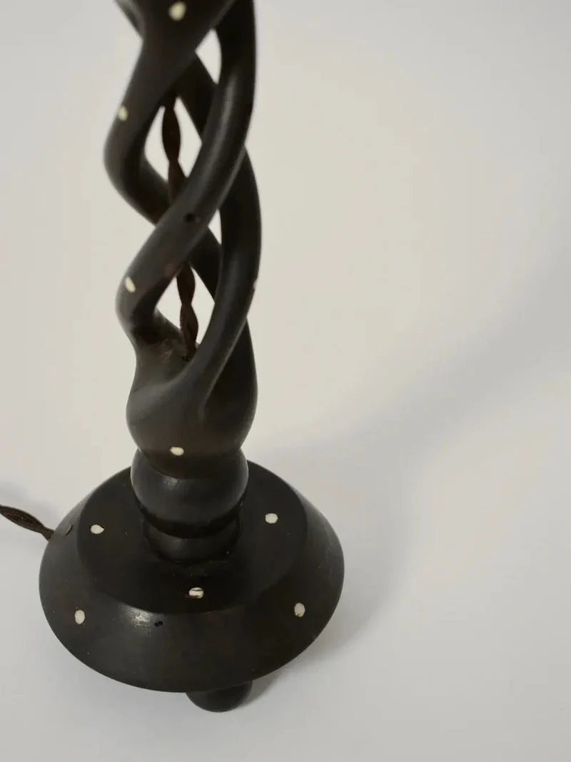 Vintage Turned Wood Twist Table Lamp, 1960s