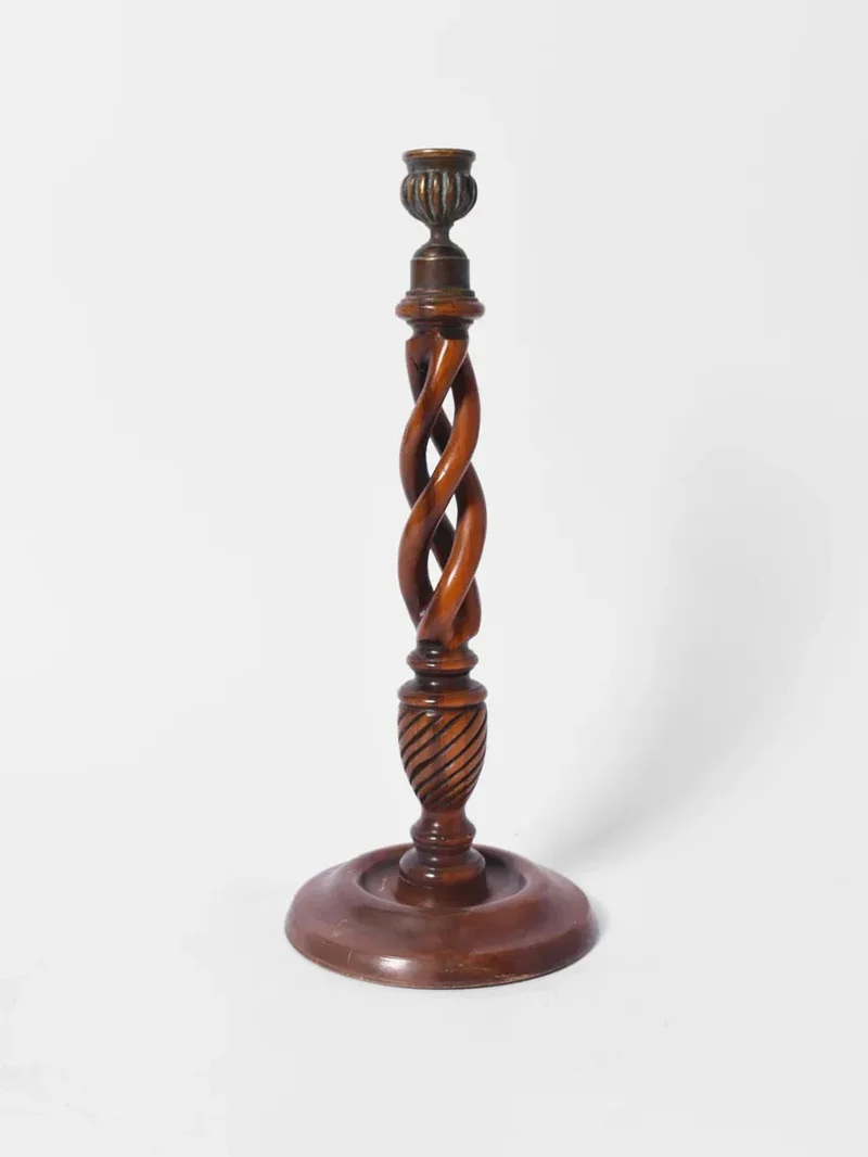 Pair of Turned Wood Candlesticks, 19th c.