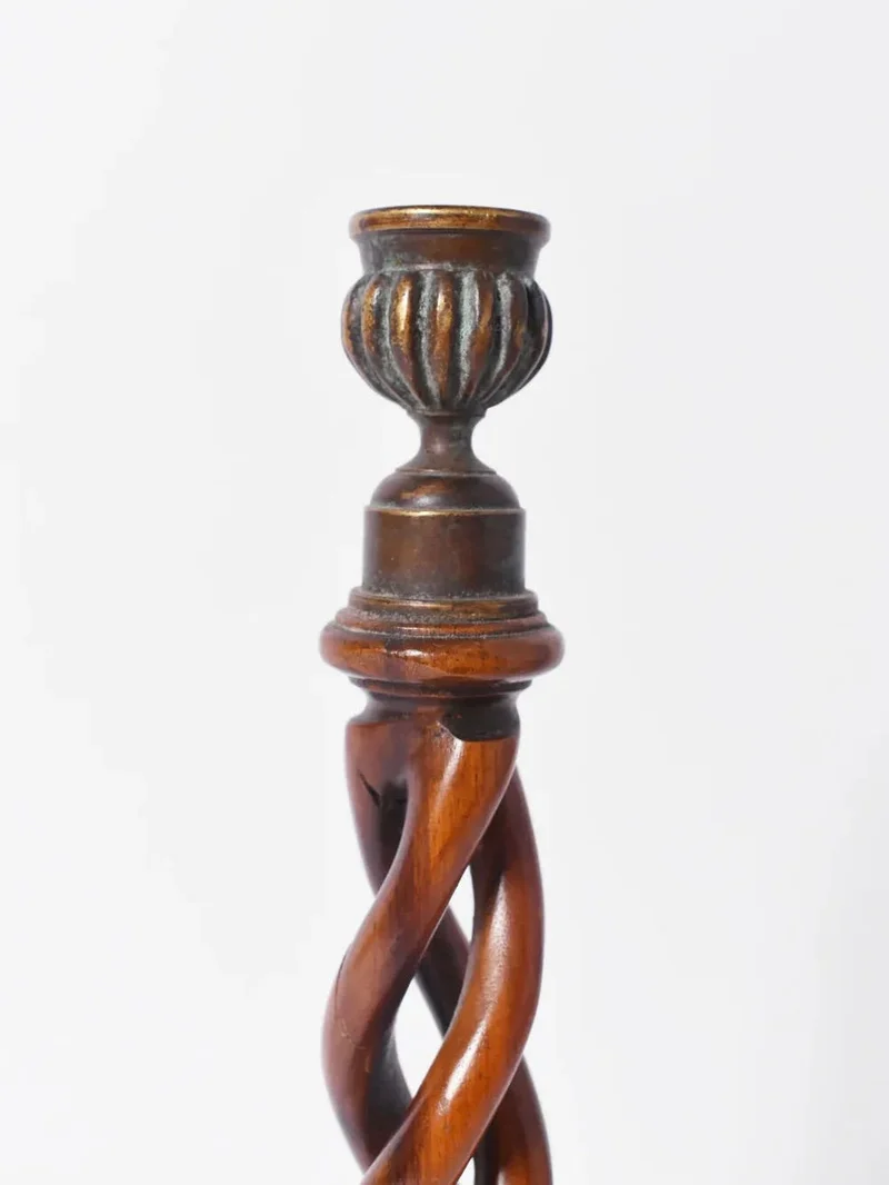 Pair of Turned Wood Candlesticks, 19th c.