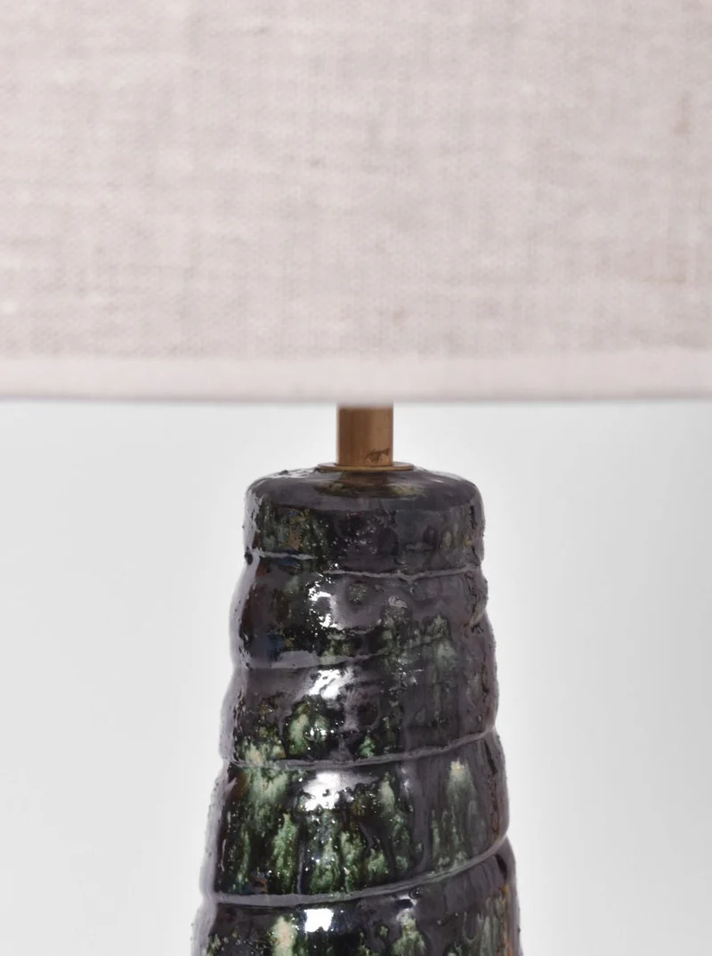 "Teotihuacan" Green Ceramic Table Lamp. Barracuda Edition