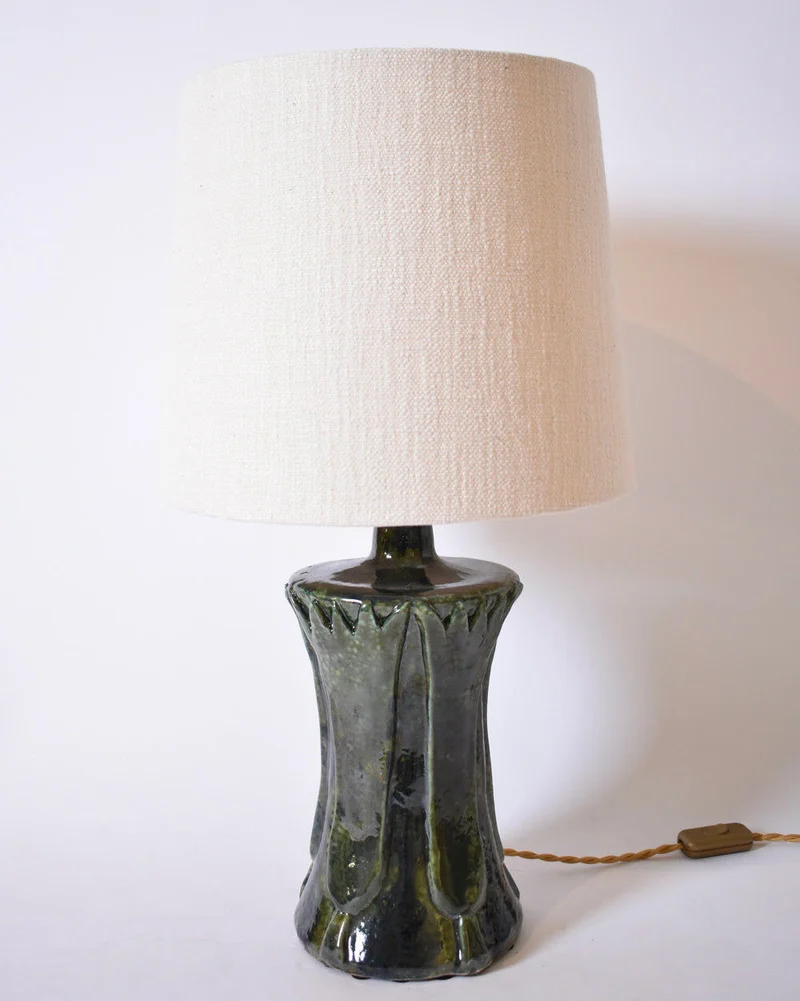 "Kasaï" Blue Green Papyrus Ceramic Table Lamp