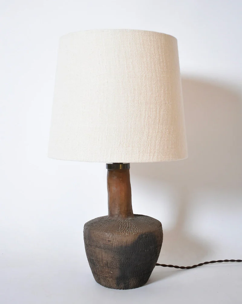 Vintage African Brown Ceramic Table Lamp, 1970s