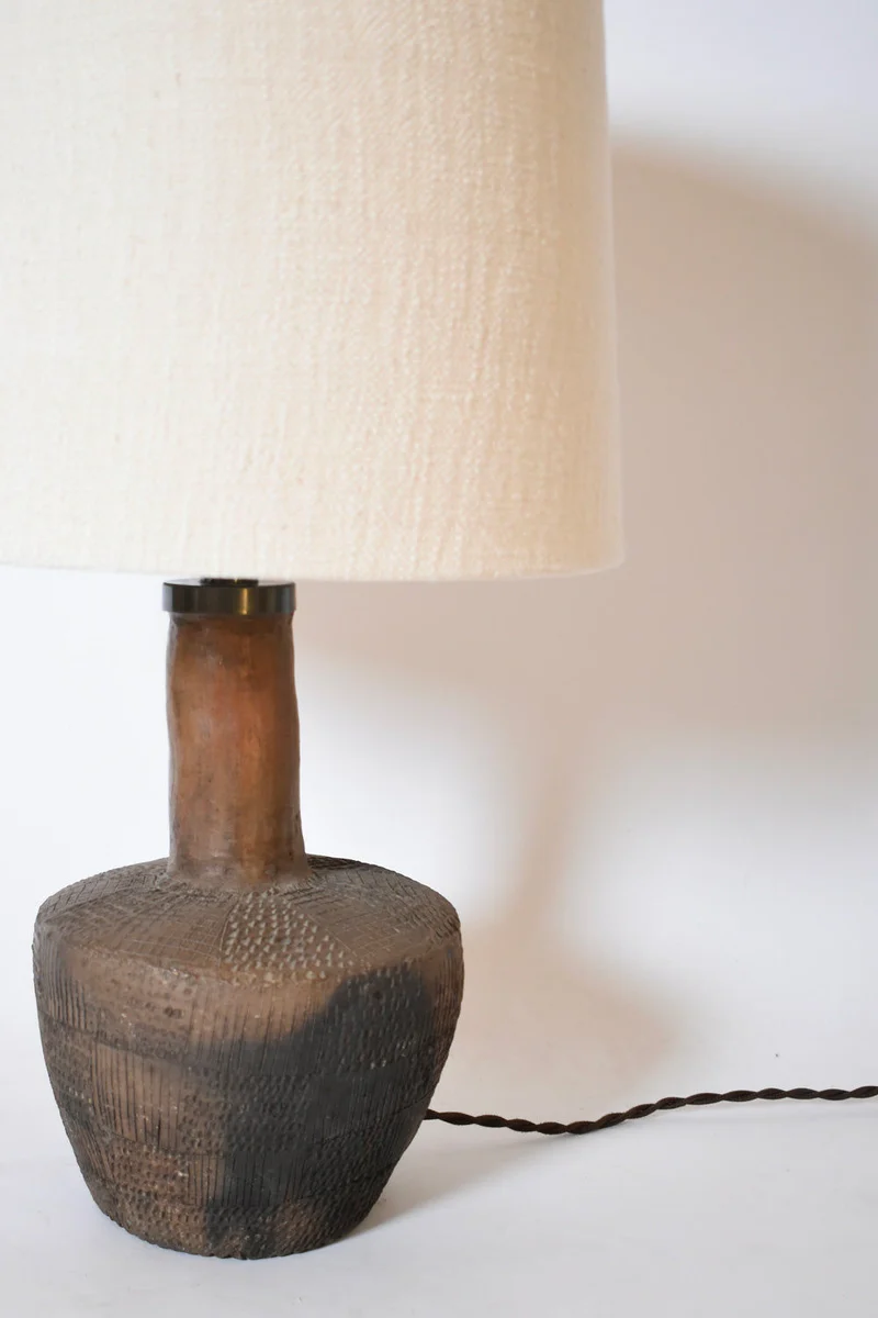 Vintage African Brown Ceramic Table Lamp, 1970s