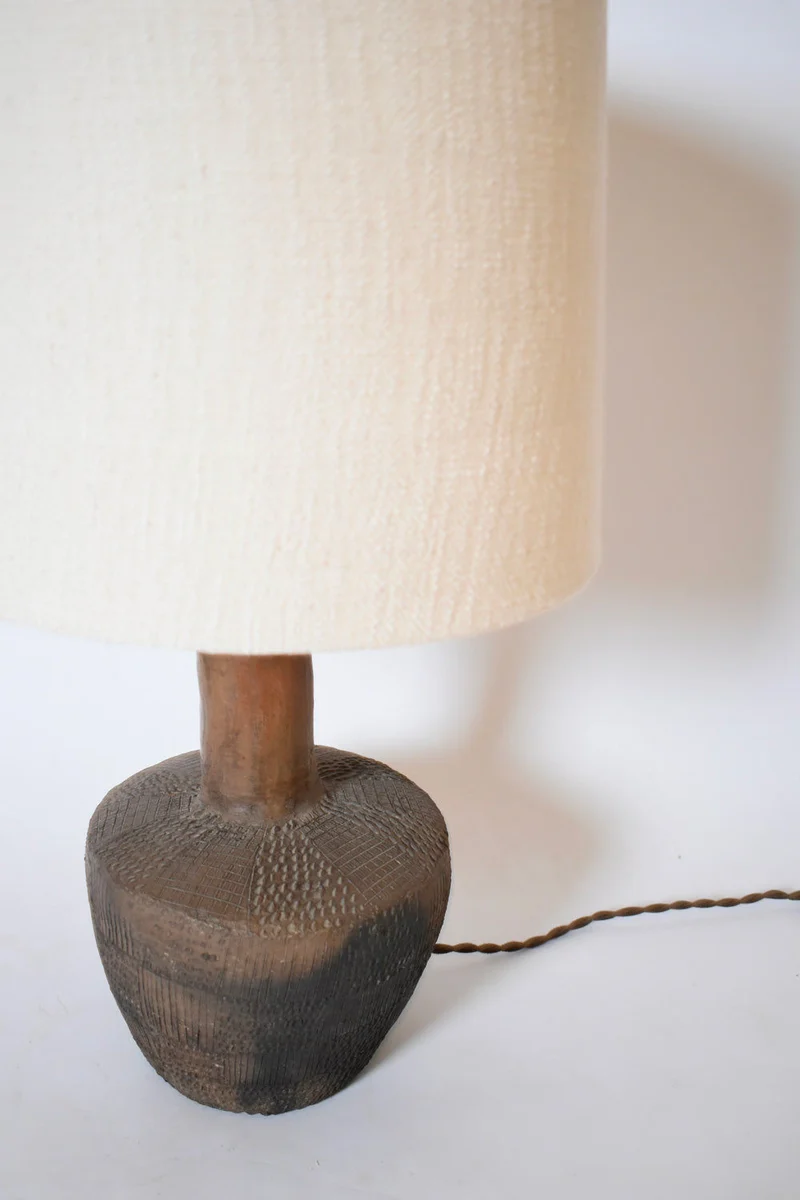 Vintage African Brown Ceramic Table Lamp, 1970s