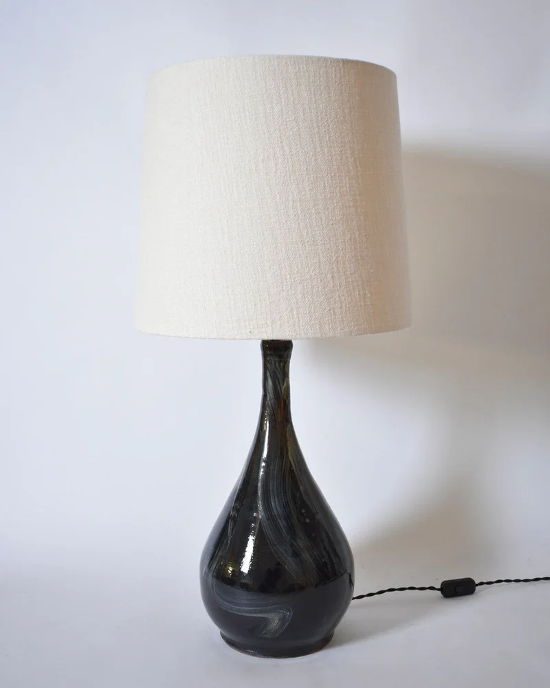 Vintage Black Ivory Brush Table Lamp, Helder
