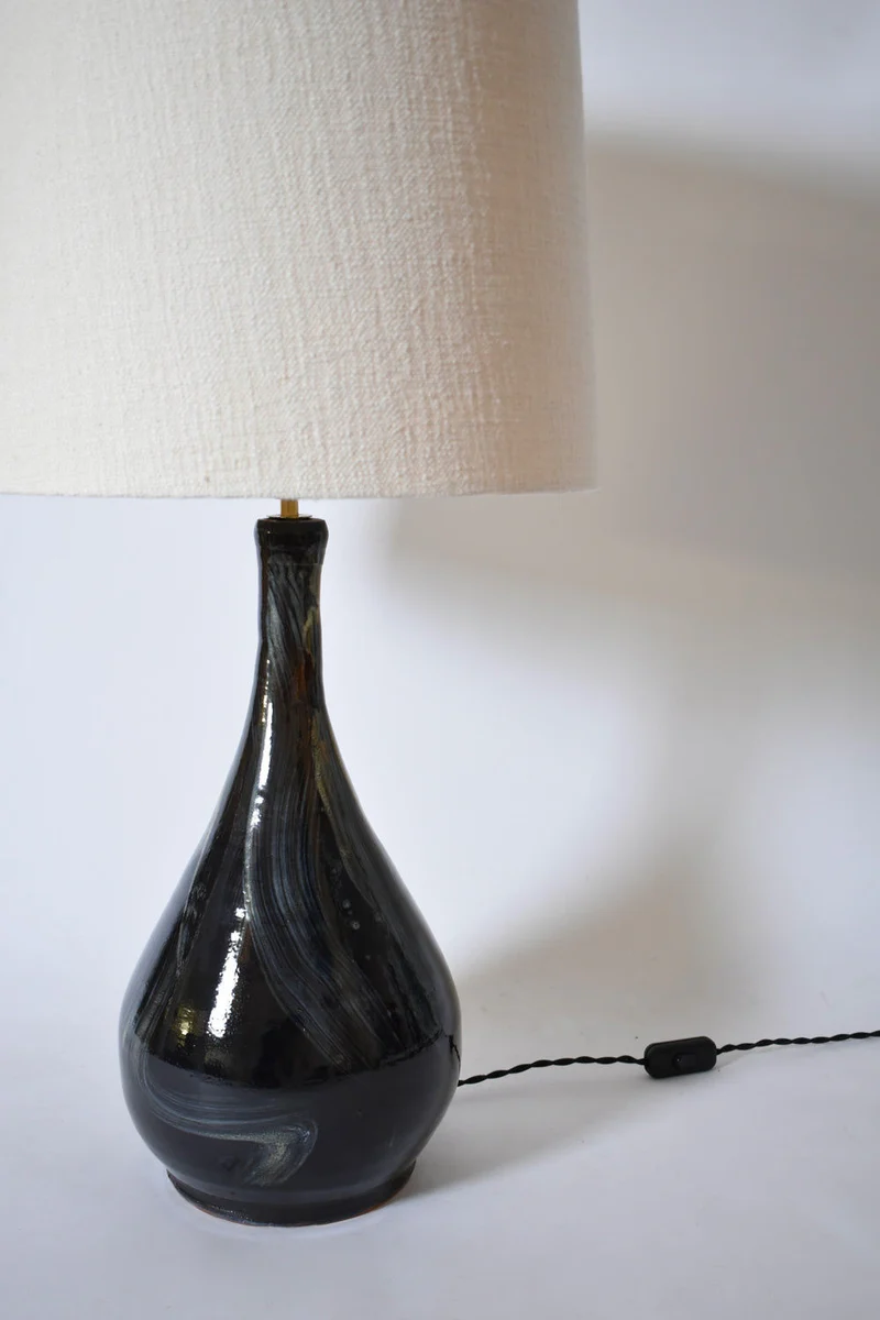 Vintage Black Ivory Brush Table Lamp, Helder