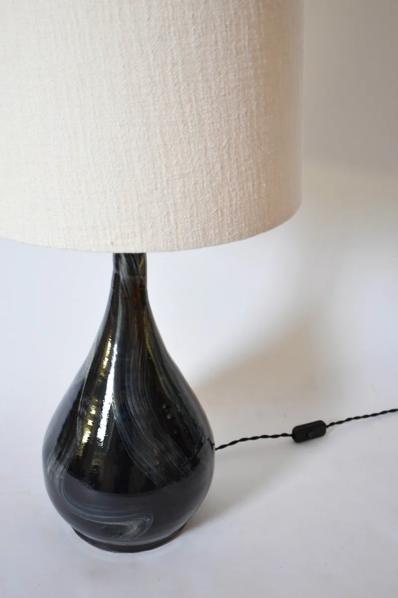 Vintage Black Ivory Brush Table Lamp, Helder