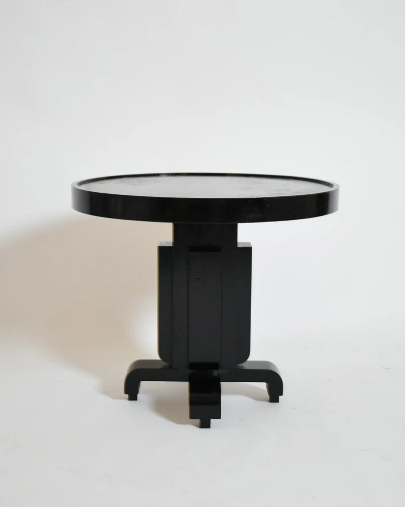 Round Ebonised Art Deco Geometric Side Table, 1930s.