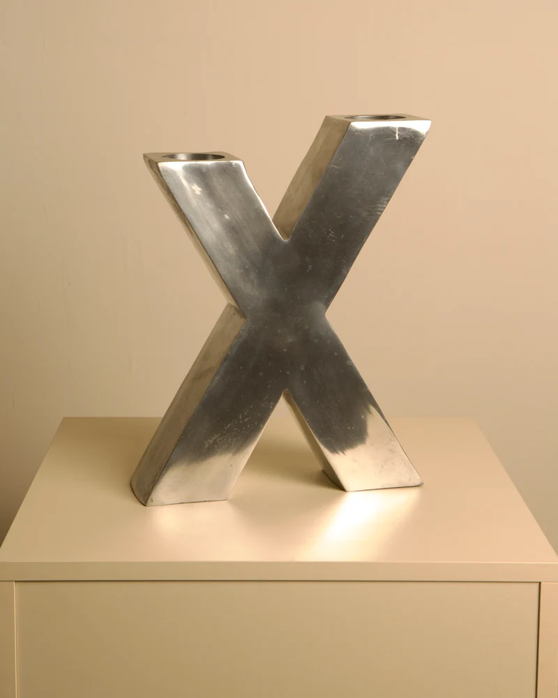 Large "X" Candleholder in Cast Aluminum 80's