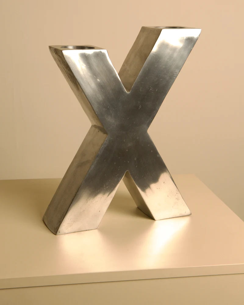 Large "X" Candleholder in Cast Aluminum 80's