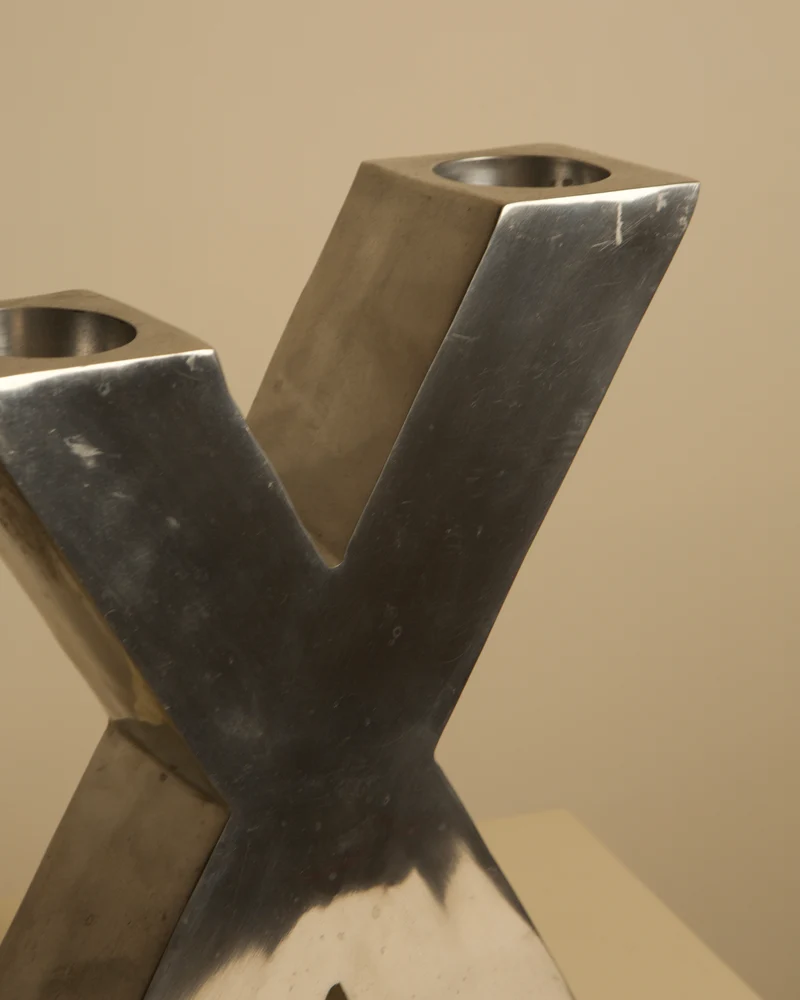 Large "X" Candleholder in Cast Aluminum 80's