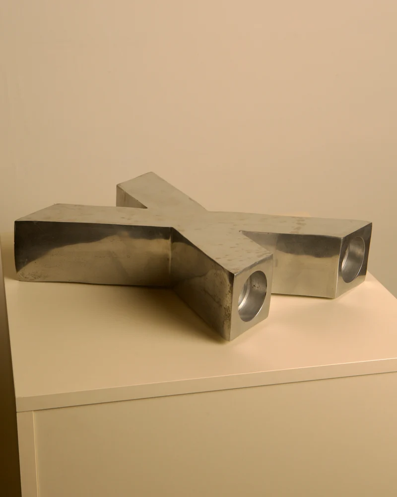 Large "X" Candleholder in Cast Aluminum 80's