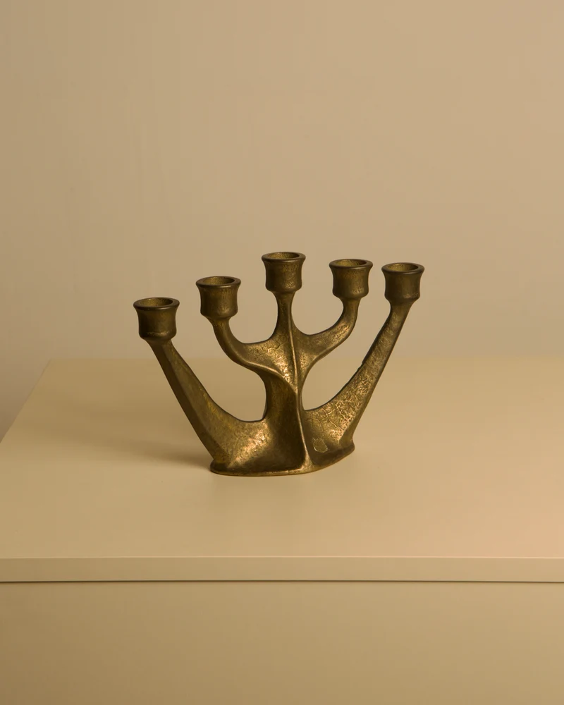 Five-branch Brass Candleholder by Michael Harjes, 1960s