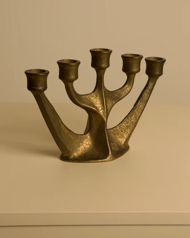 Five-branch Brass Candleholder by Michael Harjes, 1960s