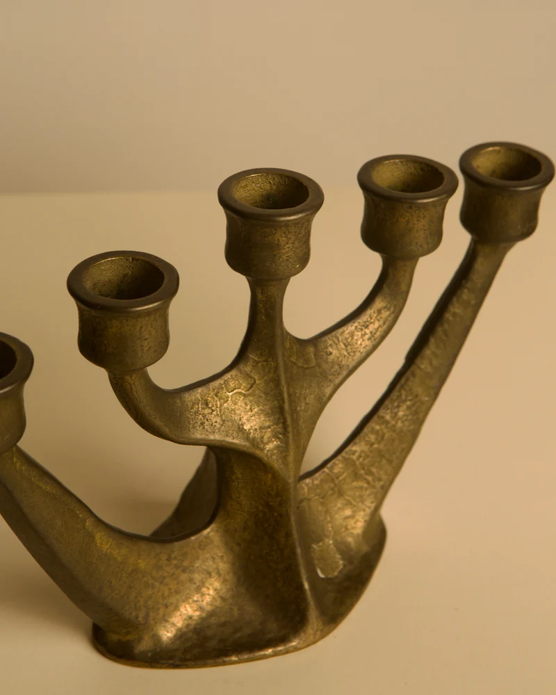 Five-branch Brass Candleholder by Michael Harjes, 1960s