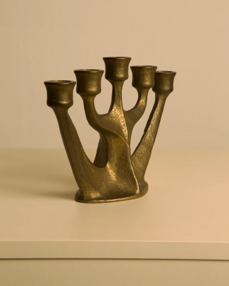 Five-branch Brass Candleholder by Michael Harjes, 1960s