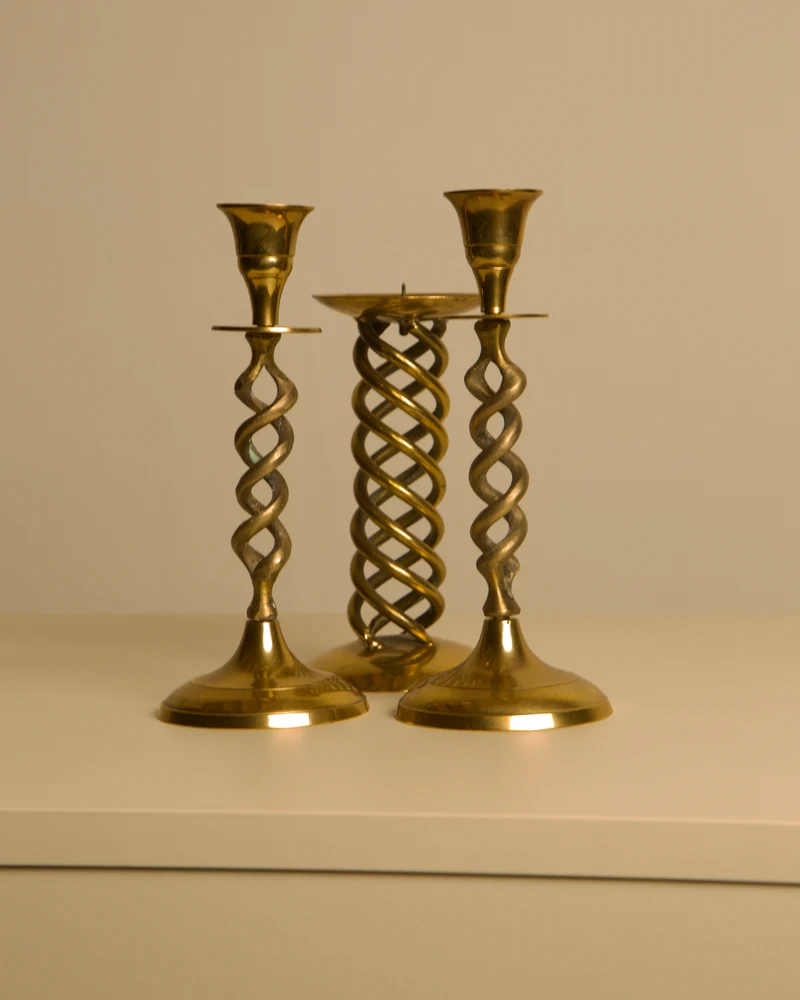 Set of 3 Italian 60's Gold Metal Candleholder