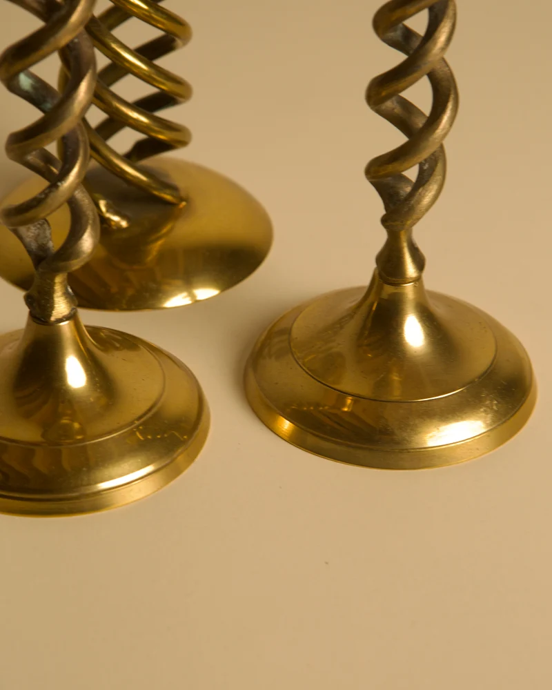 Set of 3 Italian 60's Gold Metal Candleholder