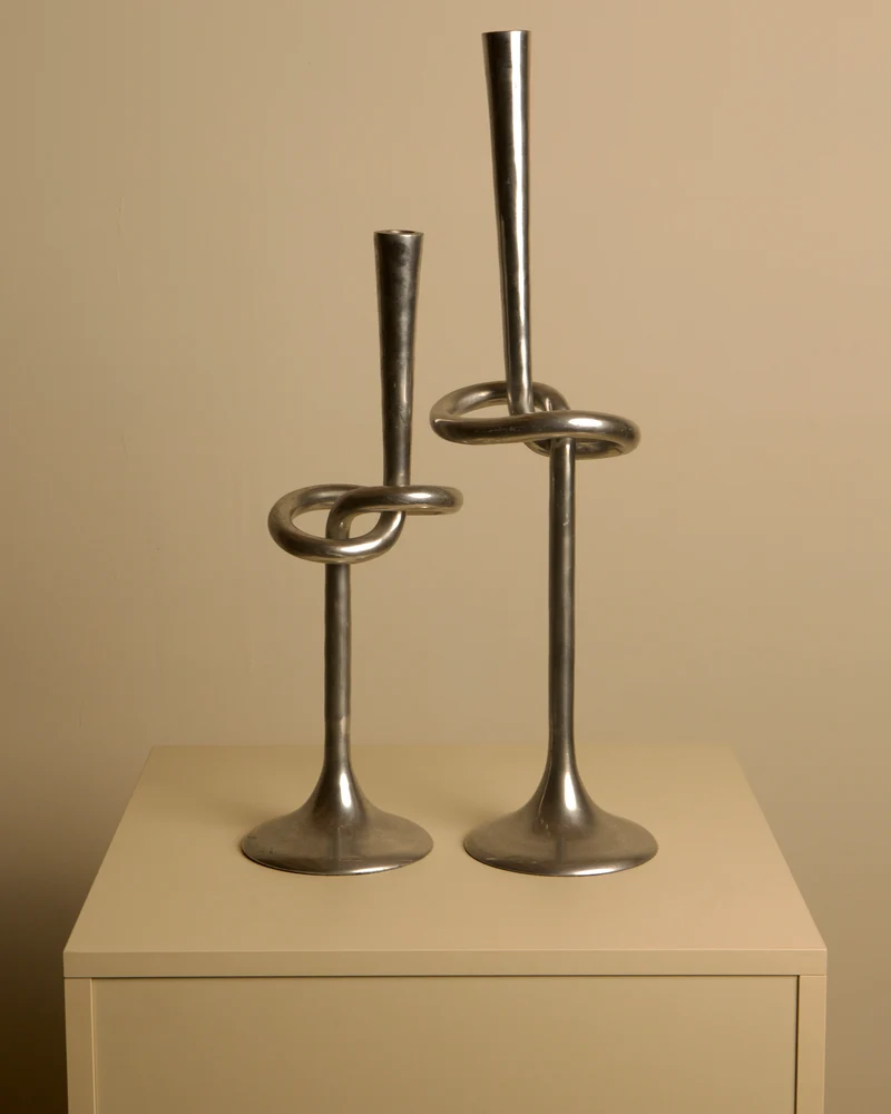 Pair of 80's Aluminum "Knot" Candleholders