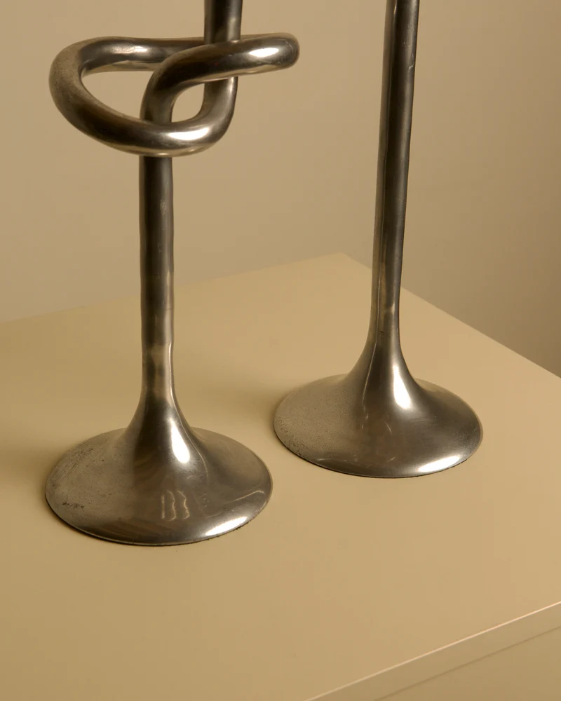 Pair of 80's Aluminum "Knot" Candleholders