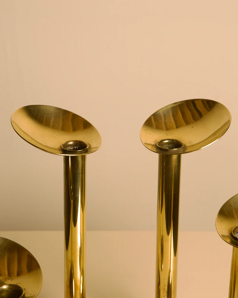 Set of 4 Danish brass candlesticks from the 1960s