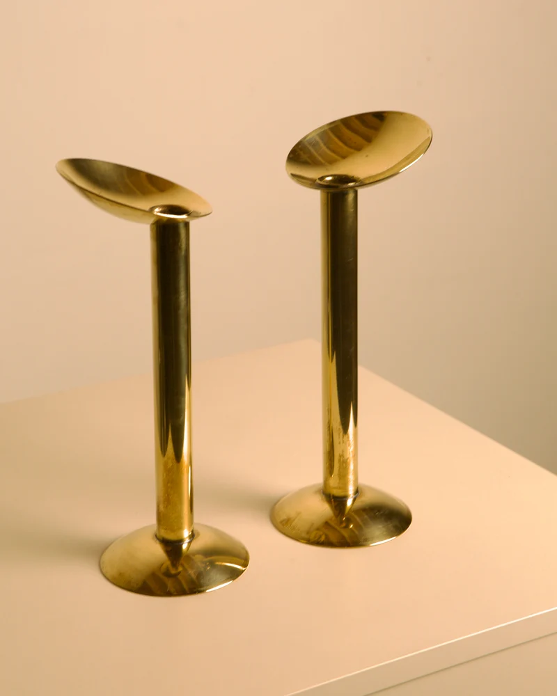 Pair of Large Danish Brass Candleholders 1960s
