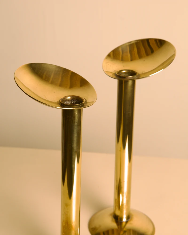Pair of Large Danish Brass Candleholders 1960s
