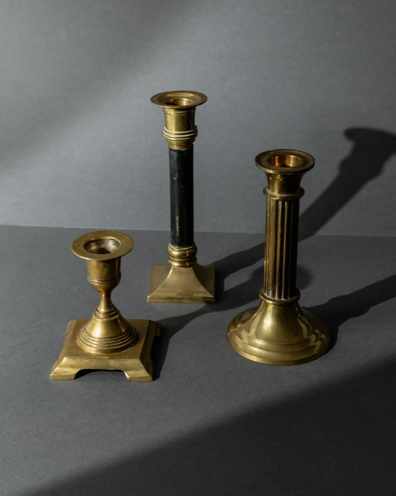 Vintage 1940s Brass Candleholders Set of 3