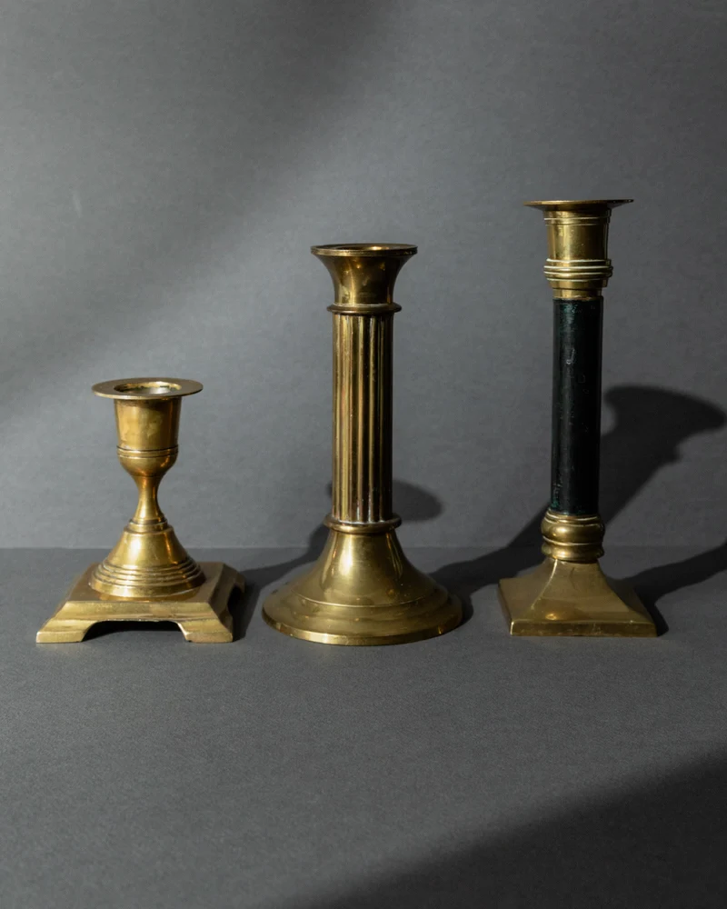 Vintage 1940s Brass Candleholders Set of 3