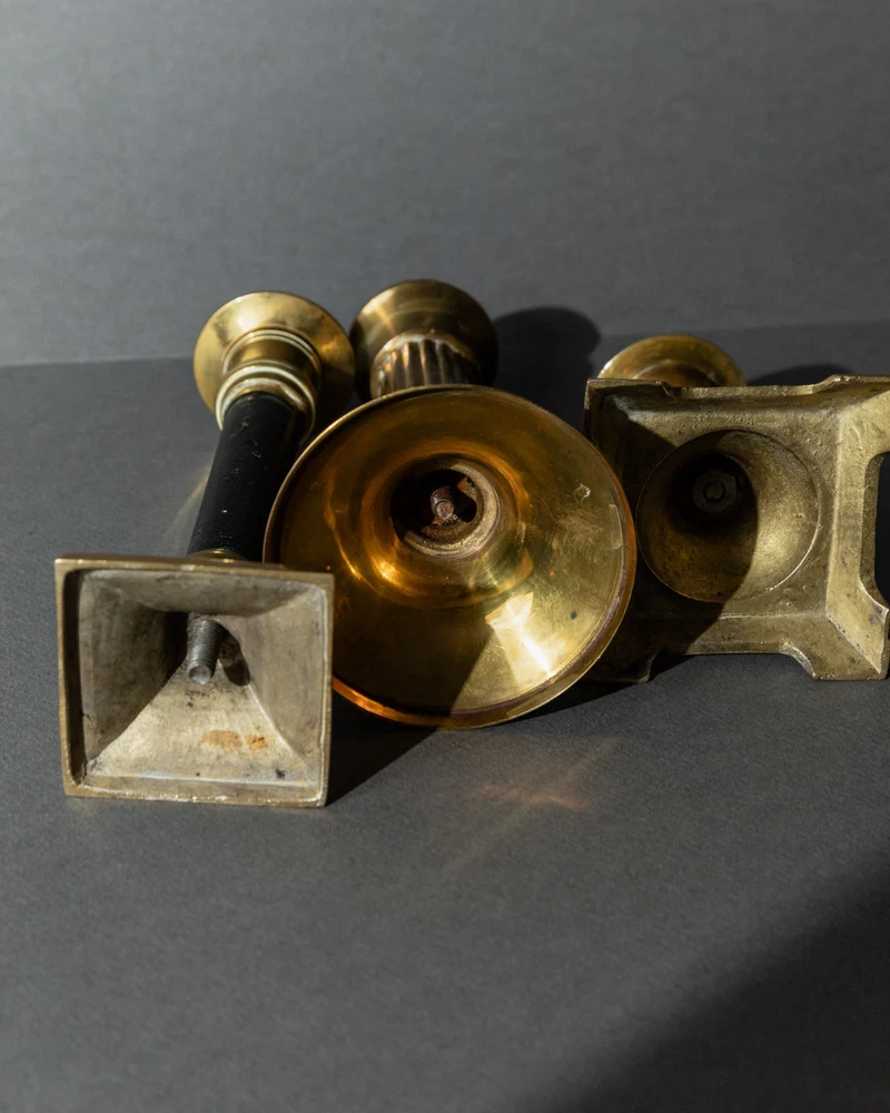 Vintage 1940s Brass Candleholders Set of 3