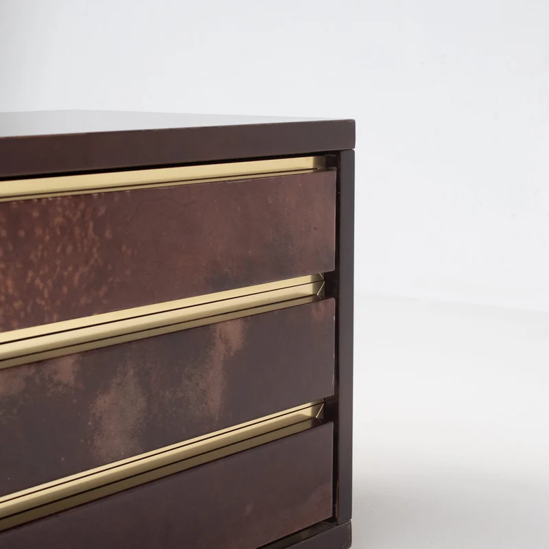 Pair of Aldo Tura (attr) Nightstands in Parchment and Brass
