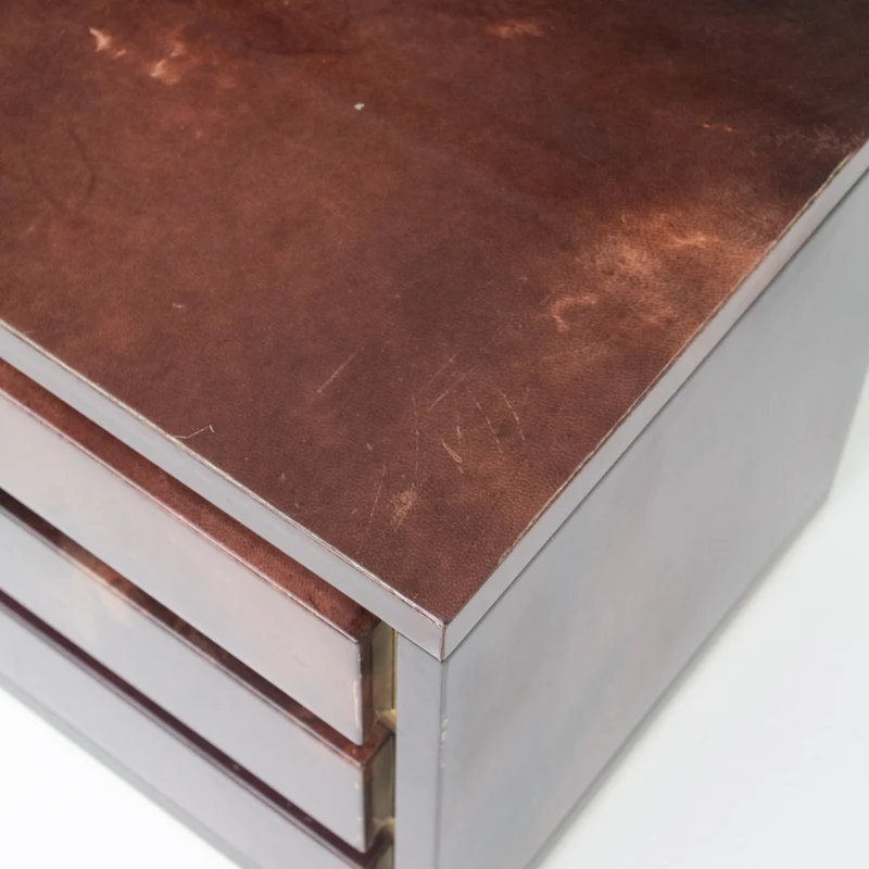 Pair of Aldo Tura (attr) Nightstands in Parchment and Brass
