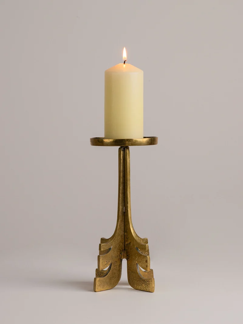 Brutalist Mid Century Brass Candle Holder