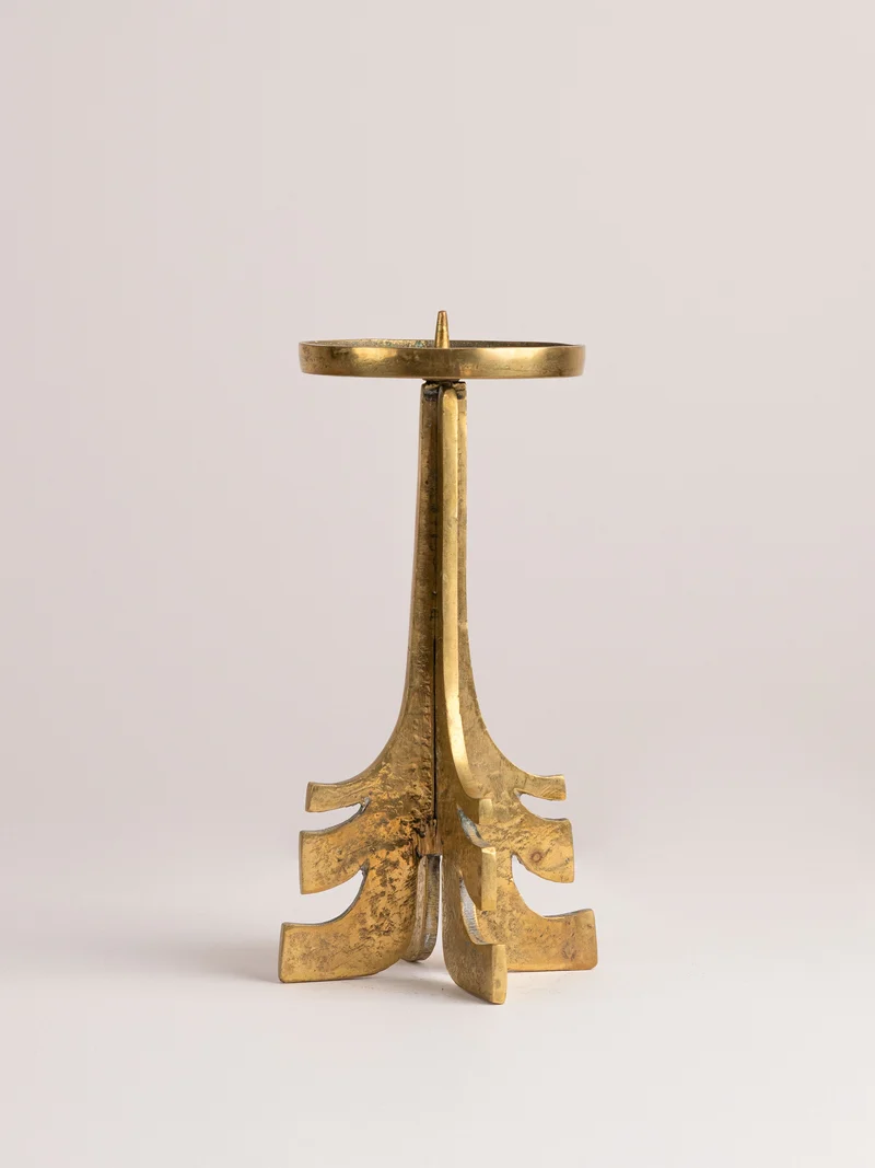 Brutalist Mid Century Brass Candle Holder